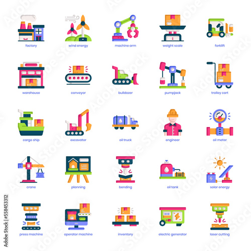 Industry icon pack for your website design, logo, app, and user interface. Industry icon flat design. Vector graphics illustration and editable stroke.