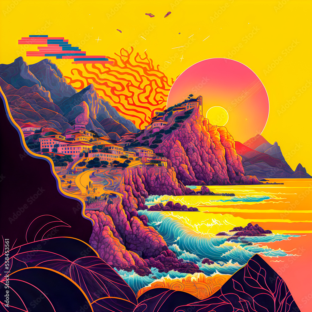 Beautiful Spanish mountains landscape, colorful illustration Beautiful Spanish mountains landscape, colorful illustration