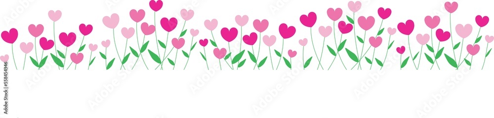 Pink Heart Flowers Valentine Field 