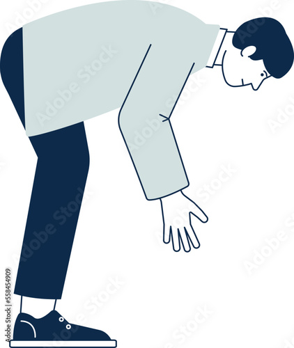 Bent over man icon. Person looking down