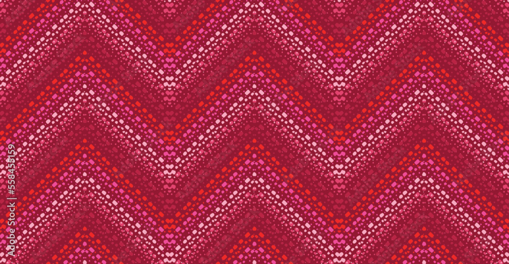 A hot chevron that repeats seamlessly. This modern twist on a traditional pattern uses trendy colors in a warm pallet featuring 2023 color of the year Viva Magenta.