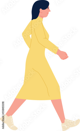 Young woman walking fast. Hurrying person character