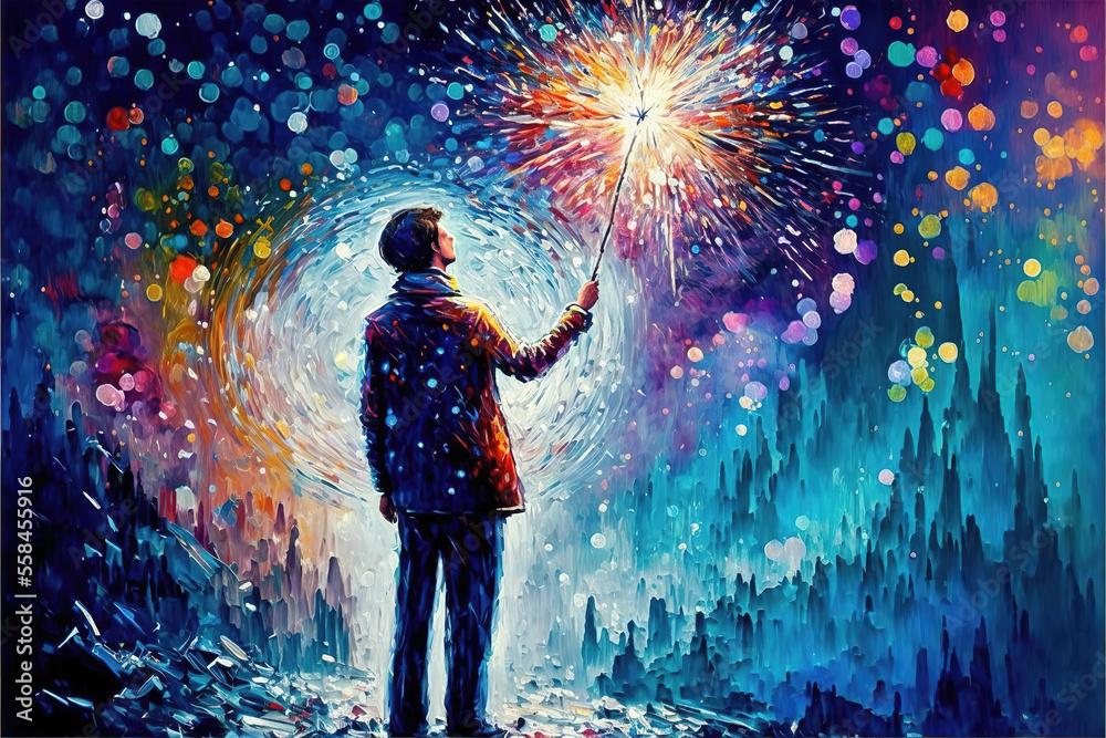 a man using a long sparkler in winter, fantastic fairytale style oil, generative ai technology
a man using a long sparkler in winter, fantastic fairytale style oil, generative ai technology