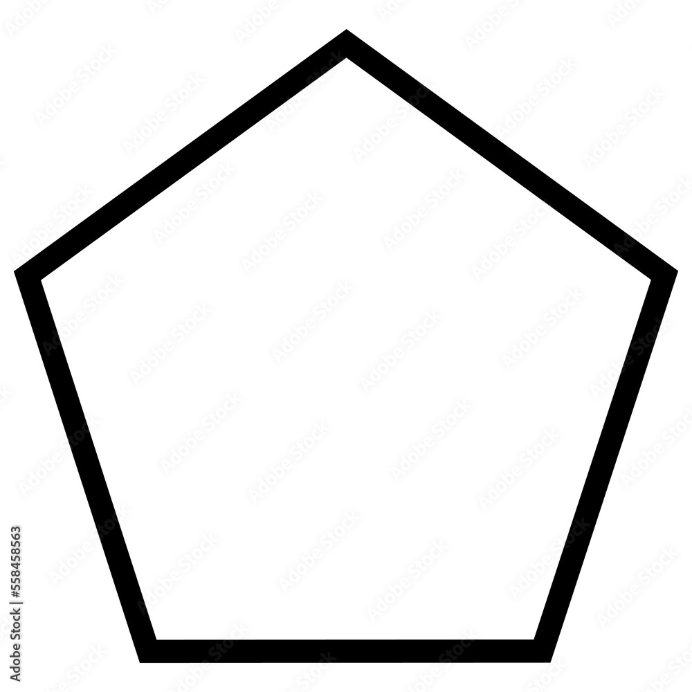 Simple monochrome vector graphic of a pentagon. A five sided polygon having each side equal and