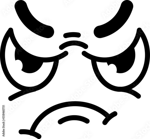 Annoyed face with grumpy expression in cartoon doodle style