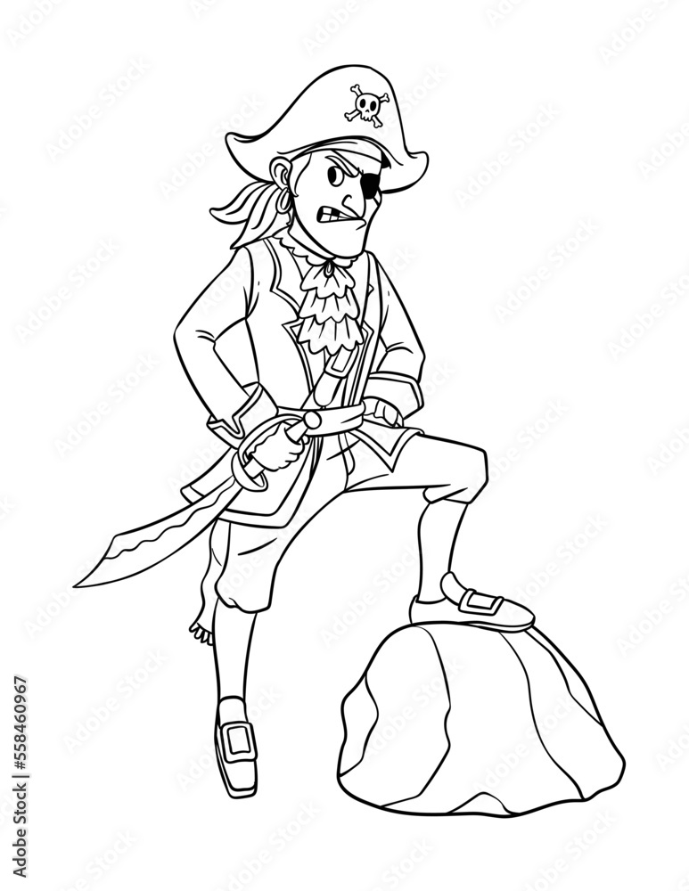 Pirate Captain Isolated Coloring Page for Kids