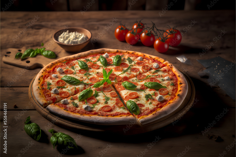 Tomato & Basil Pizza with Tomatoes and Sauce, Generative AI
