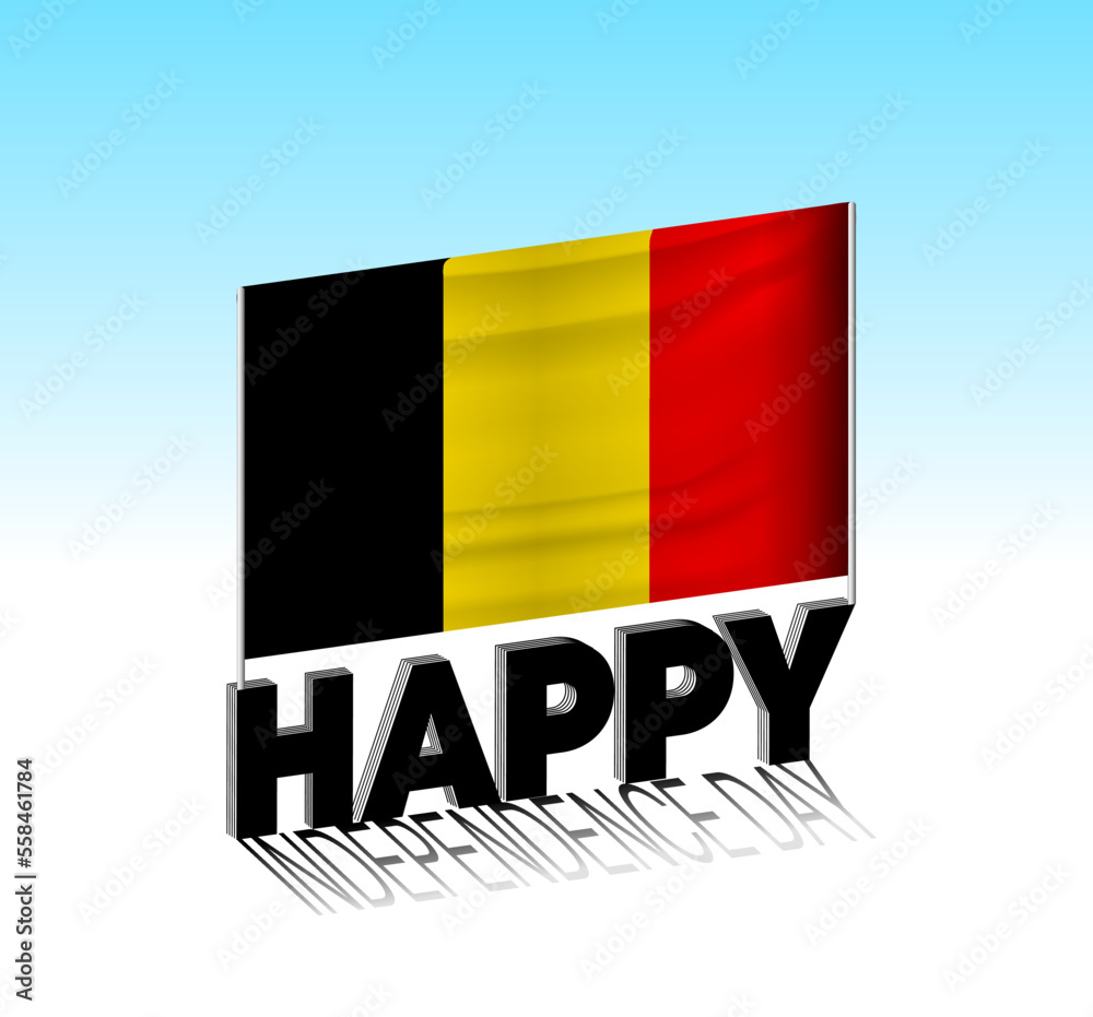 Fototapeta premium Belgium independence day. Simple Belgium flag and billboard in the sky. 3d lettering template. Ready special day design message.