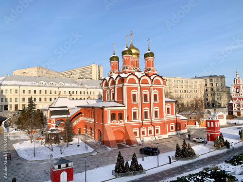 Moscow, Znamensky Cathedral in Znamensky monastery on Varvarka street in winter