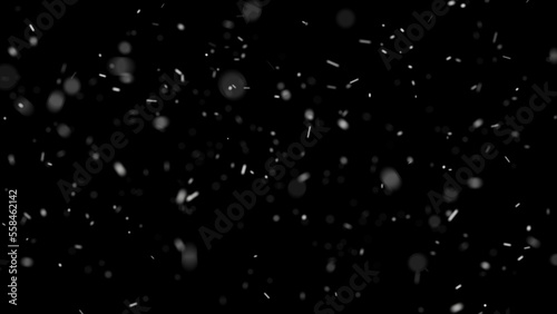 White snow overlay layer on black background, snowflakes bokeh and snowfall for Christmas and holiday design. © Volha