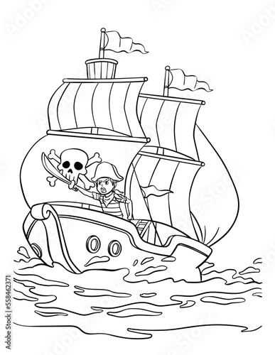 Pirate Ship Isolated Coloring Page for Kids