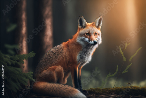  red fox in the florest, generative ai