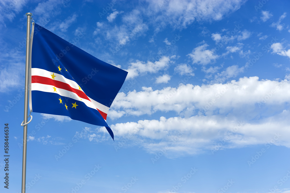 Republic of Cabo Verde Flag Over Blue Sky Background. 3D Illustration Republic of Cabo Verde Flag Over Blue Sky Background. 3D Illustration
