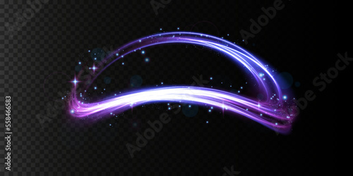 Abstract light lines of movement and speed with white color glitters. Light everyday glowing effect. semicircular wave, light trail curve swirl, car headlights, incandescent optical fiber png.