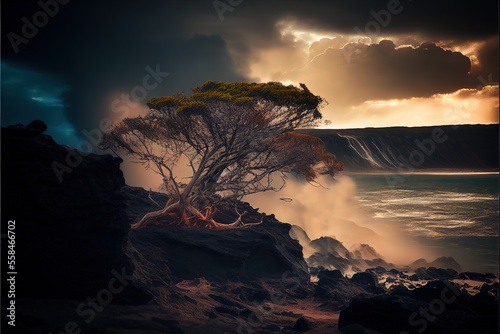 Volcano near the ocean 