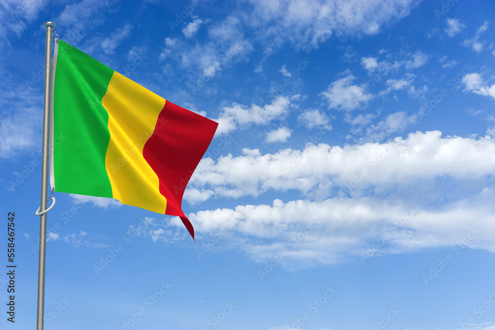 Republic of Mali Flag Over Blue Sky Background. 3D Illustration Republic of Mali Flag Over Blue Sky Background. 3D Illustration