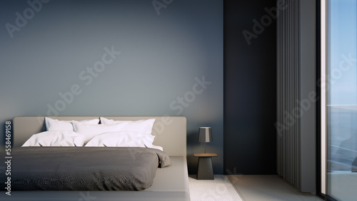 luxury black bedroom sea view - 3D rendering