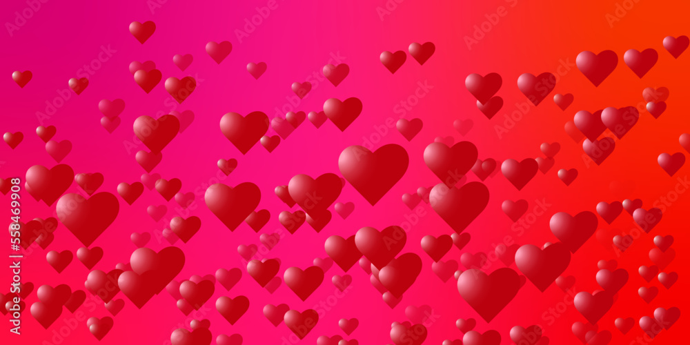 Happy Valentine Day design hearts on red background. Red hearts isolated on transparent background. Abstract banner background. You can use for Happy Birthday, Anniversary, party, Wedding etc.