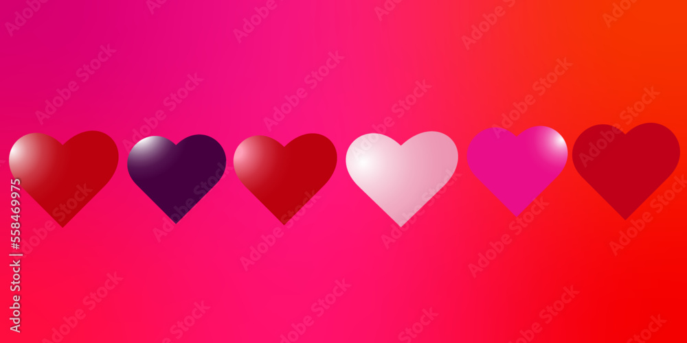 Happy Valentine Day design hearts on red background. Abstract festive hearts banner background.