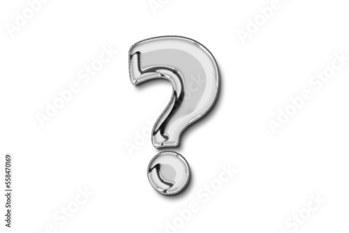 Question mark made of silver colored balloon isolated on white background