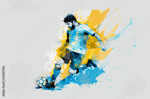 argentine abstract soccer player kicking the ball