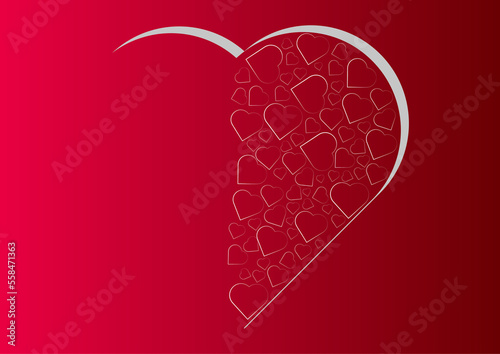 White hearts on a red background. Valentine's day. The shape of hearts. Postcard. Valentine's Day Post.