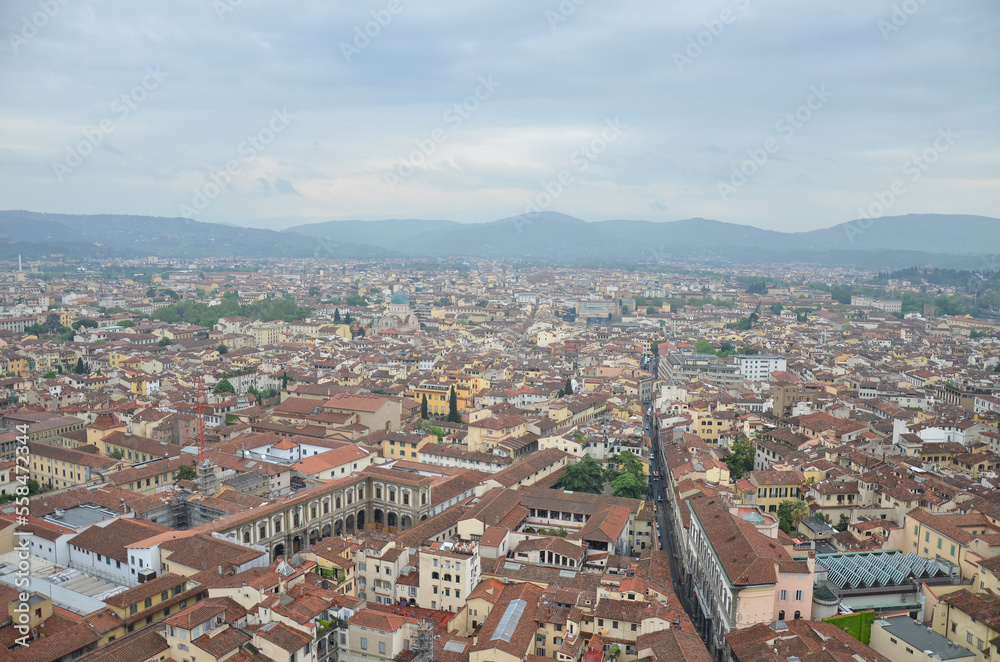 Aerial view of the city of Florence from the tower of the Cathedral of Santa Maria del Fiore