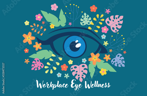 Workplace Eye Wellness Month. Concept of vision correction and healthcare. Eye Health. Vector illustration