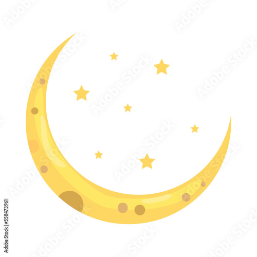 flat crescent moon with stars