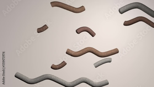 3d animation. Background. Threads or ropes made of natural wool or cotton move sideways in a zigzag or wave. Yarn or thread for knitting.