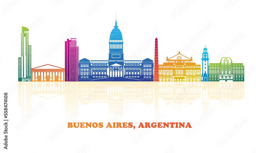 Colourfull Skyline panorama of city of Buenos Aires, Argentina - vector illustration