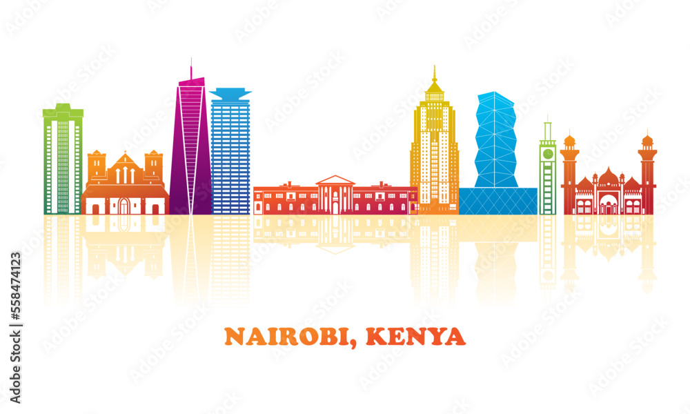 Colourfull Skyline panorama of city of Nairobi, Kenya - vector illustration