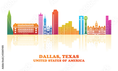 Colourfull Skyline panorama of city of Dallas, Texas, United States - vector illustration