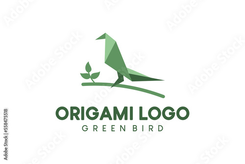 Free Download Green abstract origami bird logo design on a tree branch - GFXLoad