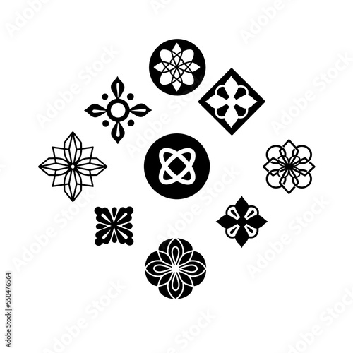 Set of geometrical floral icons, hand drawn vector illustrations 