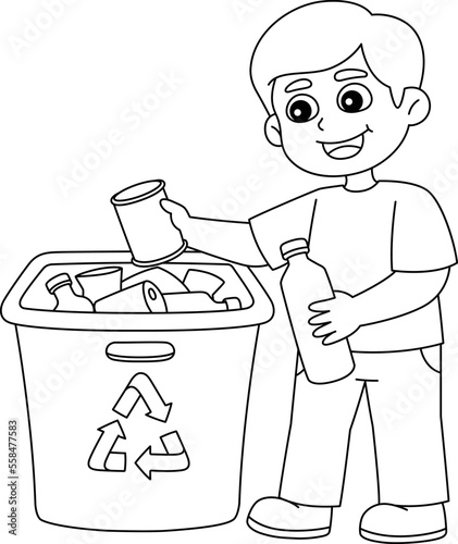 Boy Recycling Isolated Coloring Page for Kids