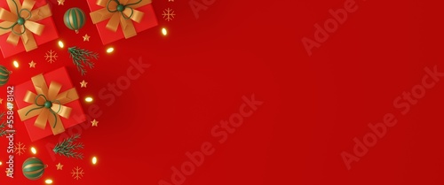 beautiful merry christmas banner template with 3d podium and realistic elements  natal background