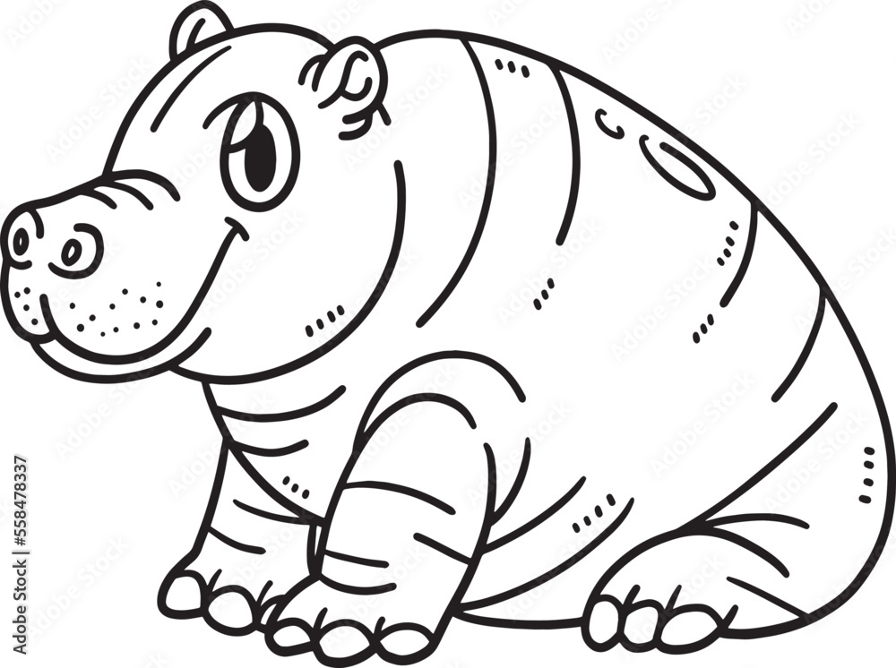 Baby Hippo Isolated Coloring Page for Kids Stock Vector | Adobe Stock