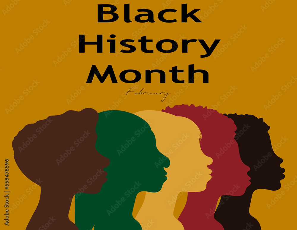 Black history month people silhouettes with text