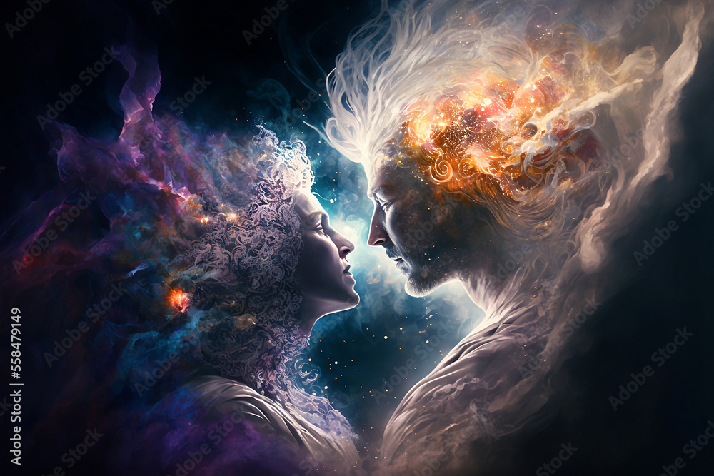 Soulmates encountering each other in a quantum 
 time. Generative AI, this image is not based on any original image, character or person.	