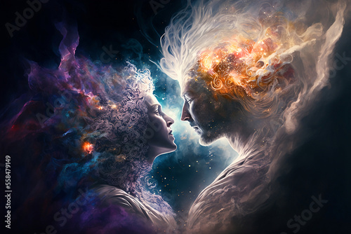 Soulmates encountering each other in a quantum time. Generative AI, this image is not based on any original image, character or person. 