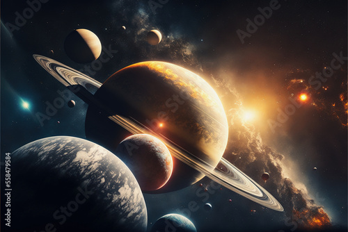 Fototapeta Naklejka Na Ścianę i Meble -  ai generative illustration of planets of the solar system