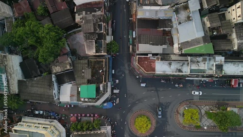 street old town Soi Rambuttri alley bangkok. Gorgeous aerial view flight drone photo