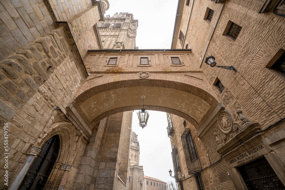 Walkway over a brick arch in the Cathedral of Toledo, Spain