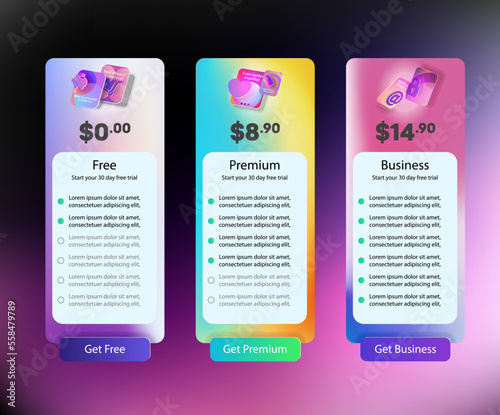 Collection of color price lists for a website