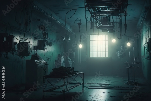 Torture room. Horror hospital. Abandoned operating room. 