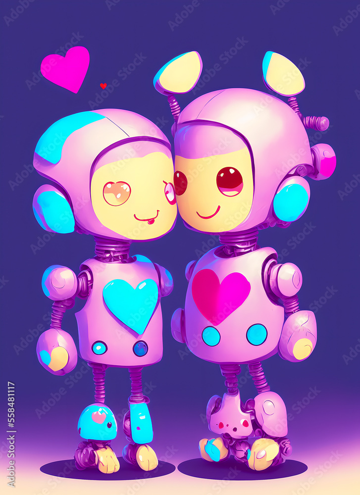 Little robot boy and girl.love between androids Little robot boy and girl.love between androids