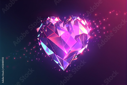 Polygonal heart, Low Poly Heart, 3d Geometric Heart, Vector, Brilliant Heart, Valentine