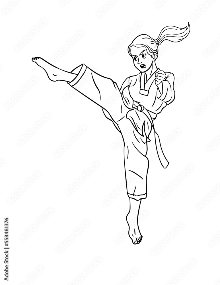 Taekwondo Isolated Coloring Page for Kids