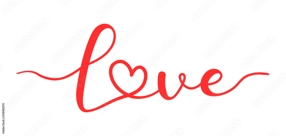 Word Love with heart instead of letter O. Vector illustration
